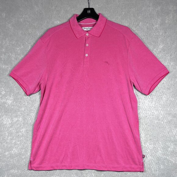 Tommy Bahama Polo Shirt Islandzone Supima Men Size Large L Pink Short Sleeve - Picture 1 of 12